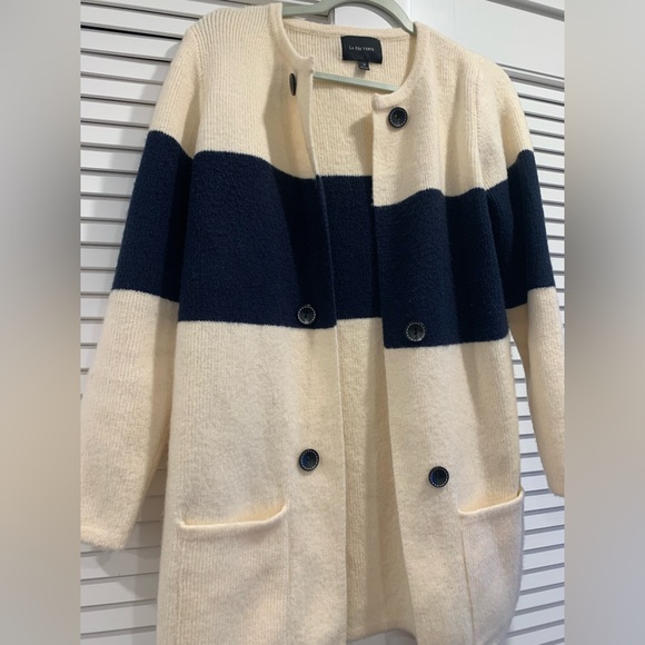 EUC Anthropologie La FEE VERTE striped cardigan sweater wool blend size Medium - Picture 3 of 7